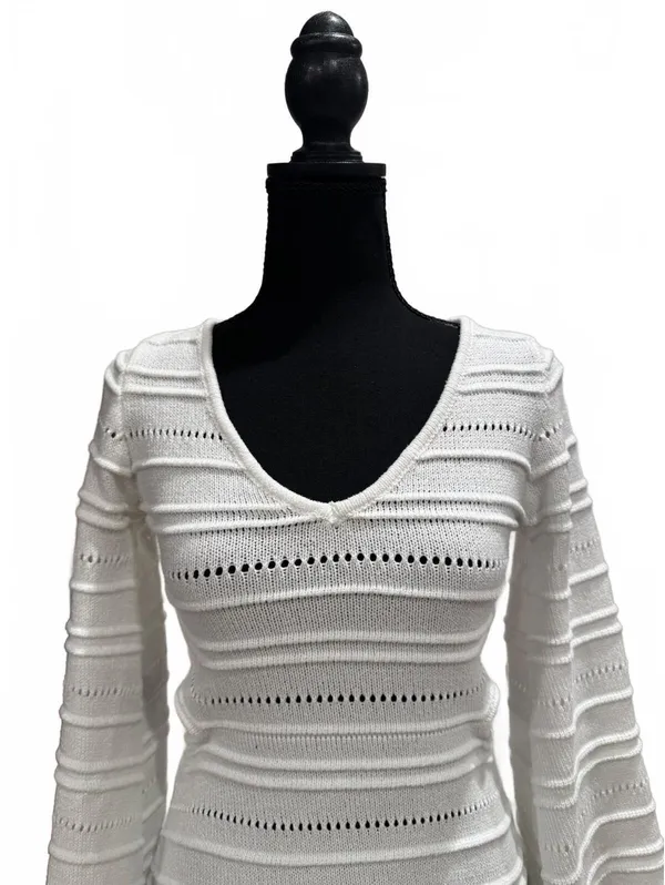 Indikah White Knit Long Sleeve Mini Dress with Cutout Back - Image 4