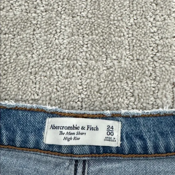 A&F “the mom short high rise ” cutoff distressed medium wash blue denim shorts - Image 2