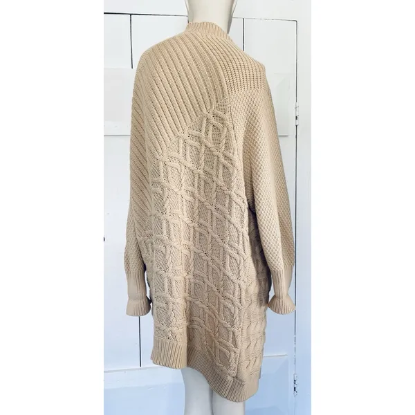 Bass Knit Cardigan Womens Sweater L/XL Cable‎ Texture Chunky Tan Beige Sand - Image 4