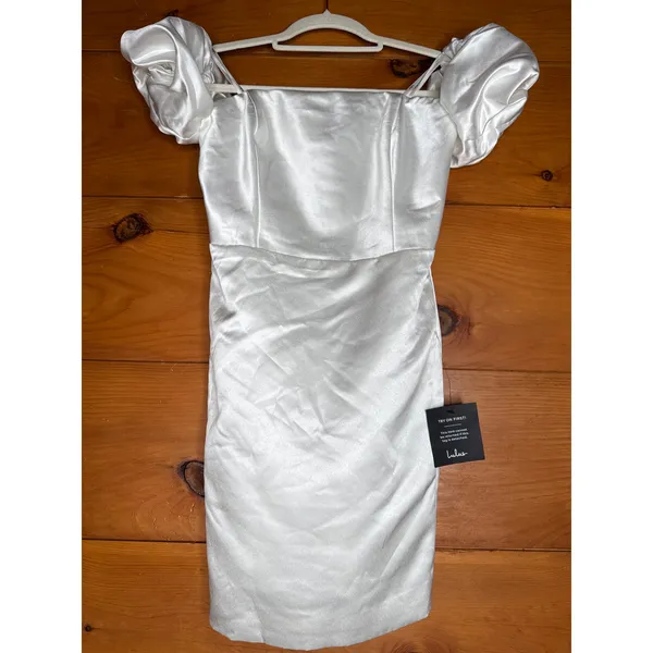 NWT Lulus Significant Sensation White Satin Off-the-Shoulder Mini Dress Party M - Image 2
