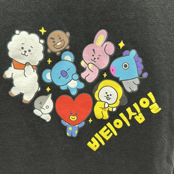 BT21 Line Friends Graphic Tee K Pop Cotton Black Short Sleeve Crew Neck Unisex S - Image 4