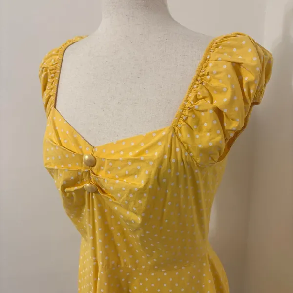 Muxxn Yellow Polka Dot 50s Style Swing Dress Sz L - Image 2