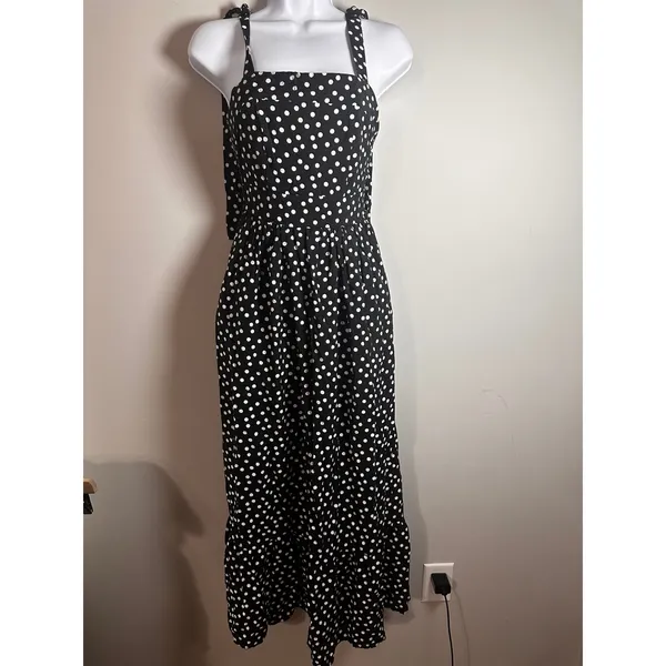 Rachel Zoe Womens Black White Polka Dot Tie‎ Strap Tiered Maxi Dress Small - Image 2