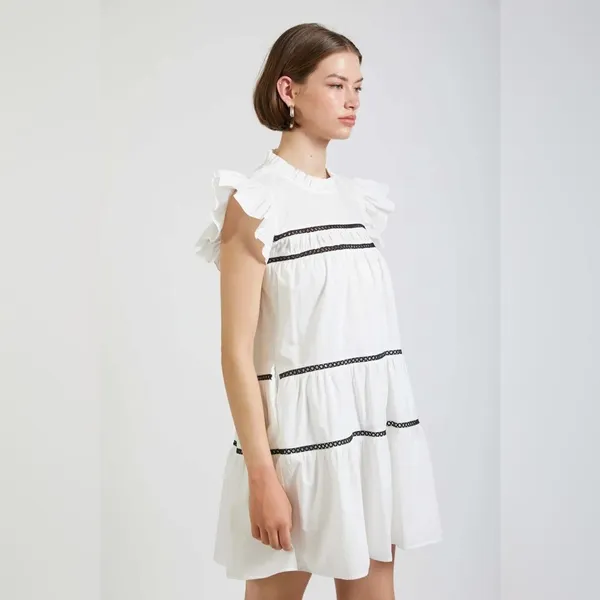 En Saison Aliza Tiered Babydoll Mini Dress in White Size Small NWT - Image 7
