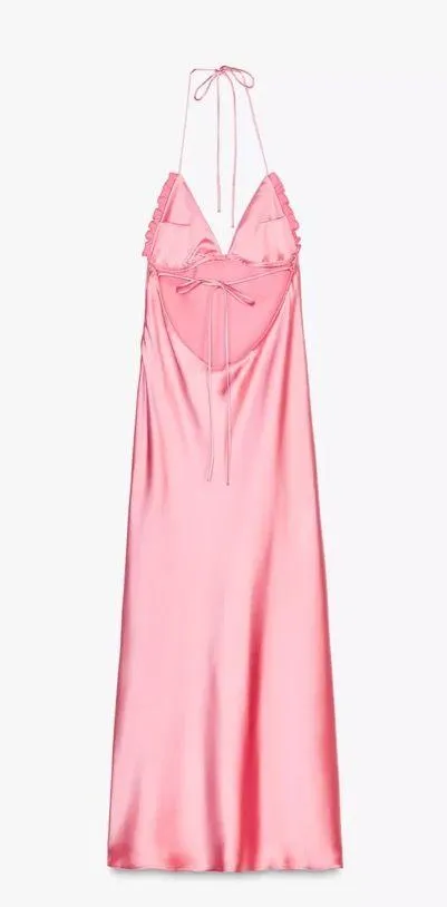 Zara Maxi dress Pink Satin ruffle bodycon party wedding summer evening - Image 9