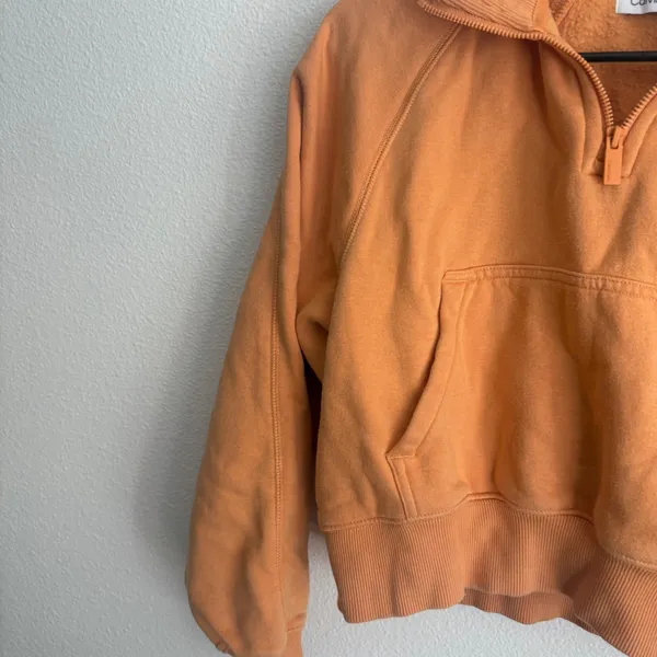 Calvin Klein Womens Orange Quarter Zip‎ Cropped Fleece Sweatshirt XS CAR0000149 - Image 5