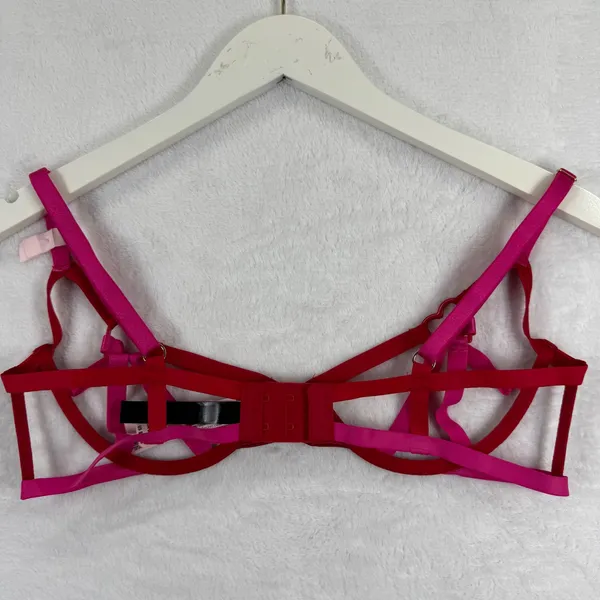 Victoria's Secret‎ Very Sexy Low Cut Demi Bra Red Pink Heart Strappy Satin Large - Image 10