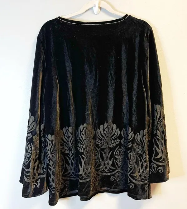 The Limited Blouse Black Velour/ Velvet Burnout Floral Peony w/ Bead Trim XL NWT - Image 10