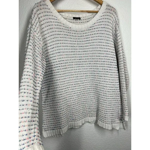 Talbots Speckled Knit Striped Sweater Medium Cotton Blend - Image 2
