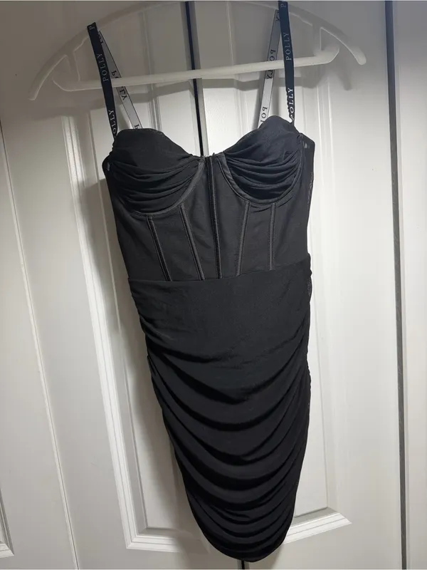 Oh Polly Black Ruched Corset Mini Dress - Size 2 - Mesh Bodycon - Image 16