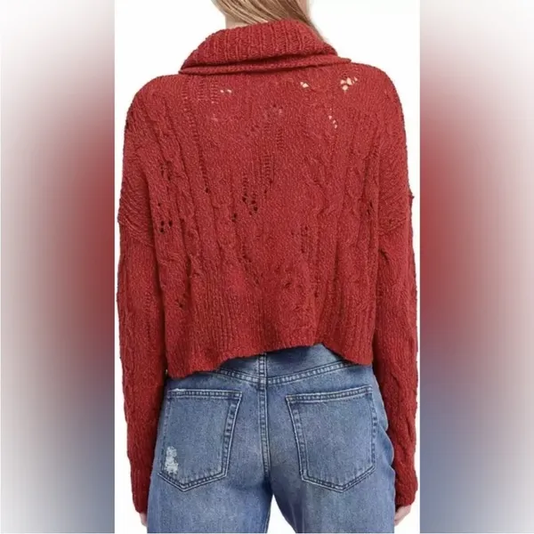 Free People Shades of Dawn Pullover Sweater Cowl Neck Slouchy Cable Knit Large - Image 2