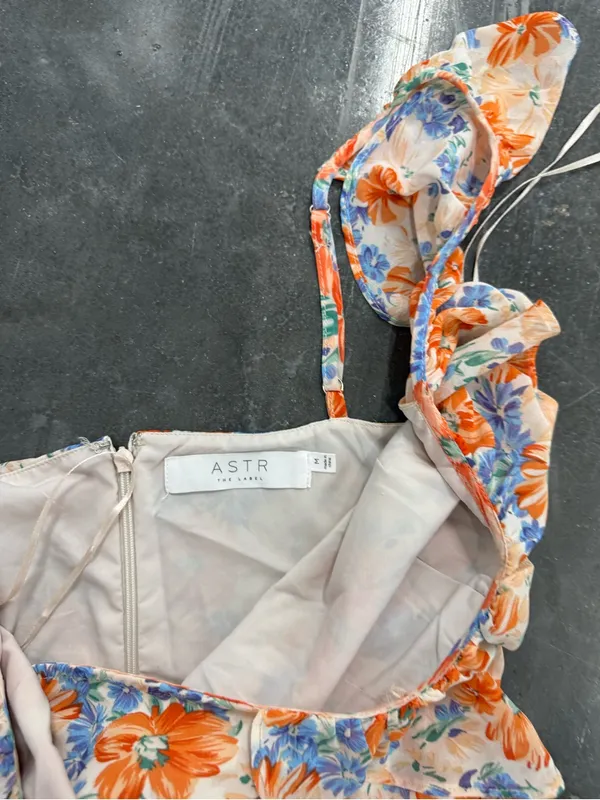 Astr Floral Ruffle Maxi Dress — Orange, Blue & Cream - Image 3