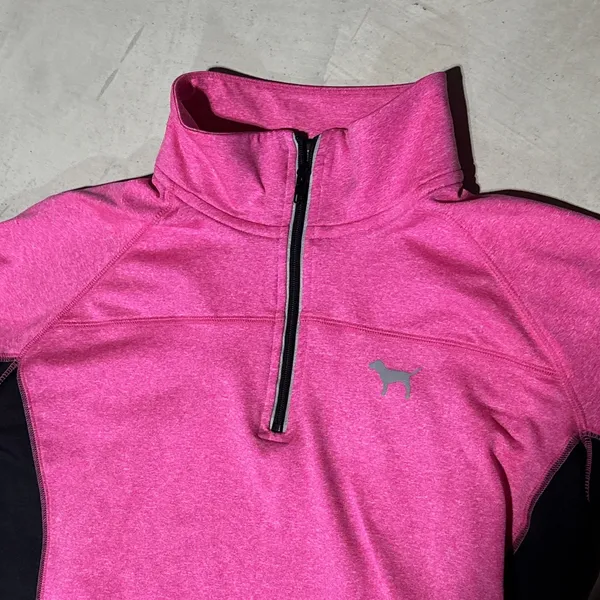 Victoria's Secret Pink and Black 1/4 Zip Pullover Reflective Jacket SZ Large EUC - Image 3