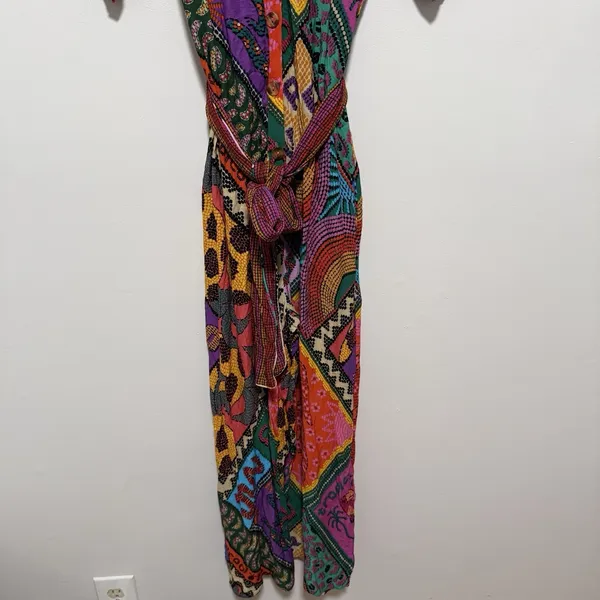 Farm Rio NWT Dotted Patch Scarf Colorful Bold Jumpsuit Size Small - Image 5