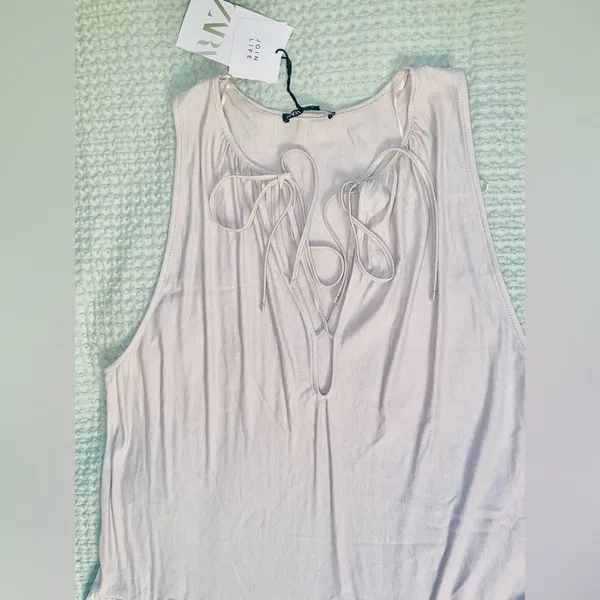 Zara NWT Beige Tiered Babydoll Midi Dress Soft Resort Wear Casual Summer Boho S - Image 5