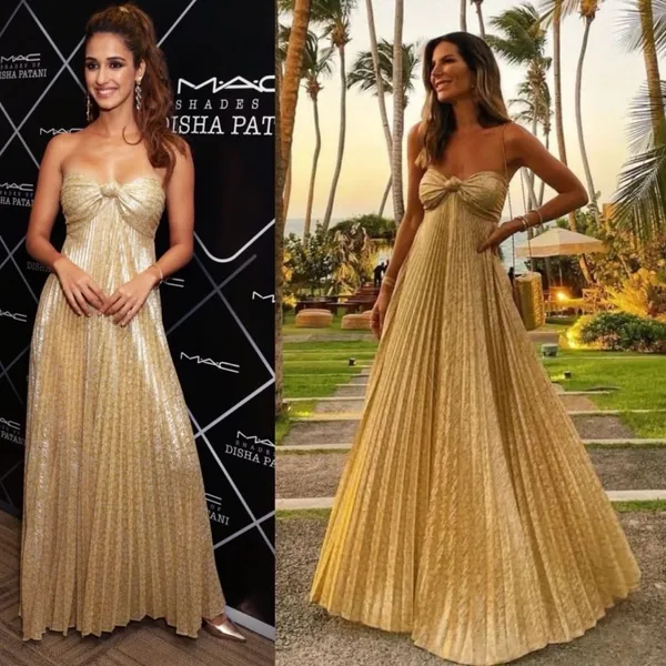 NWOT Alexis Joya Pleated Strapless Metallic Gold Lame Maxi Dress RARE Size XS - Image 4