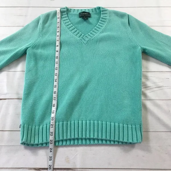 Lauren Ralph Lauren Women Light Blue Knitted Pullover V-Neck Sweater Medium - Image 6
