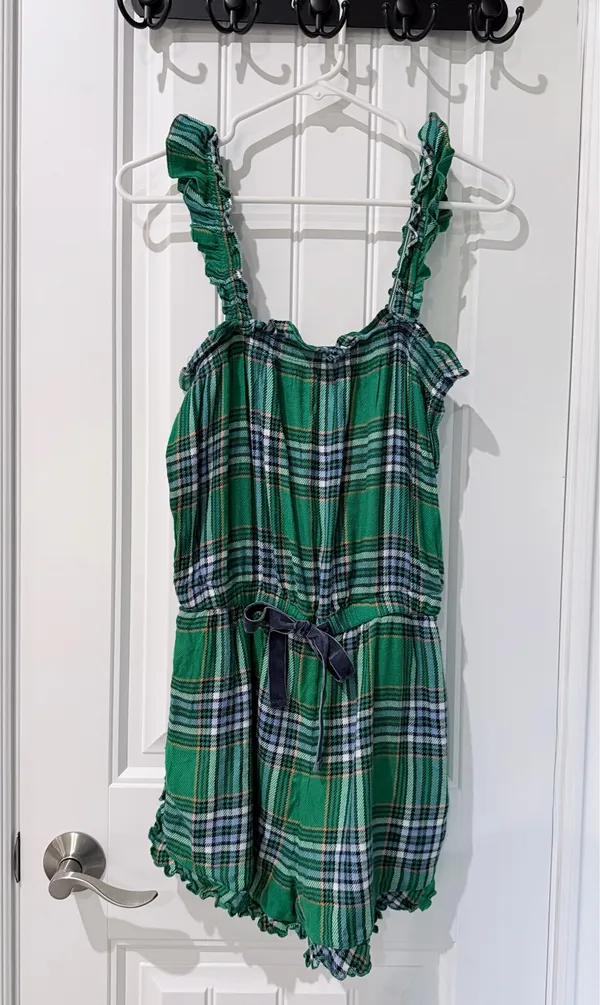 Aerie Green Plaid Flannel Ruffle Romper - Image 2