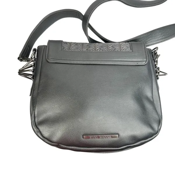Steve Madden Gray Woven Faux Leather Crossbody Saddle Bag Purse - Image 3