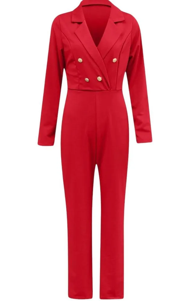 ChicMe Long Sleeve V Neck Red Jumpsuit - Image 2