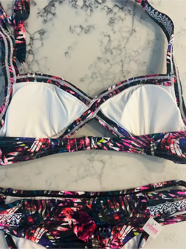 VICTORIA'S SECRET PINK Embroidered Halter Bikini Top Tropical Medium new - Image 3