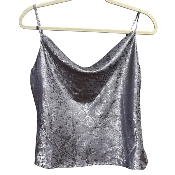 WAYF Satin‎ Shimmery Snake Print Cowl Neck Cami in Silvery Purple Sz S - Image 2