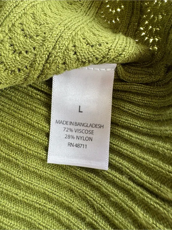 Ophelia Roe Scalloped Square-Neck Ribbed Knit Top in Olive Green Sz Large - Image 6