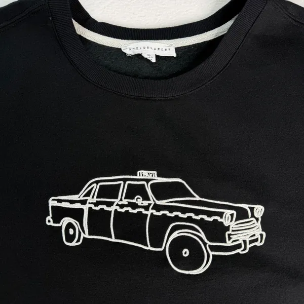 Jane + Delancey Black Taxi Cab Embroidered Pullover Sweatshirt XL Fleece Lined - Image 2