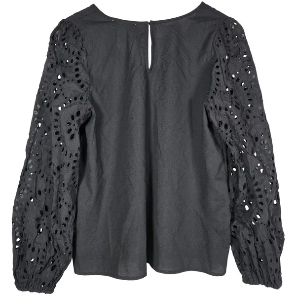 Lush Black Women's V-Neck Top with Lace Sleeves L NWOT‎ - Image 2