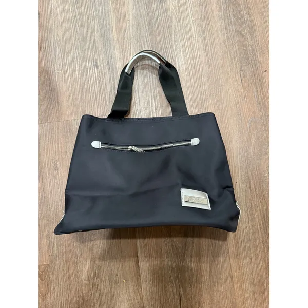 Versace Parfums Black Nylon Tote Bag Silver Hardware Shoulder Bag‎ Handbag - Image 2
