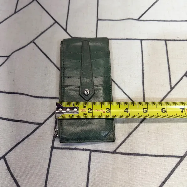 HOBO Euro Slide Card Case Wallet OS Green Leather Slim Zipper Keychain - Image 8