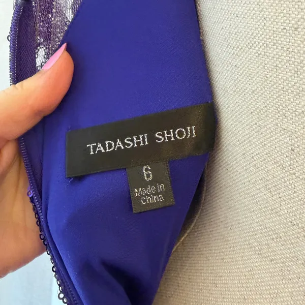 Tadashi Shoji Gown 6 Purple Sequin Illusion Mesh Formal Dress Event Gala Wedding - Image 10