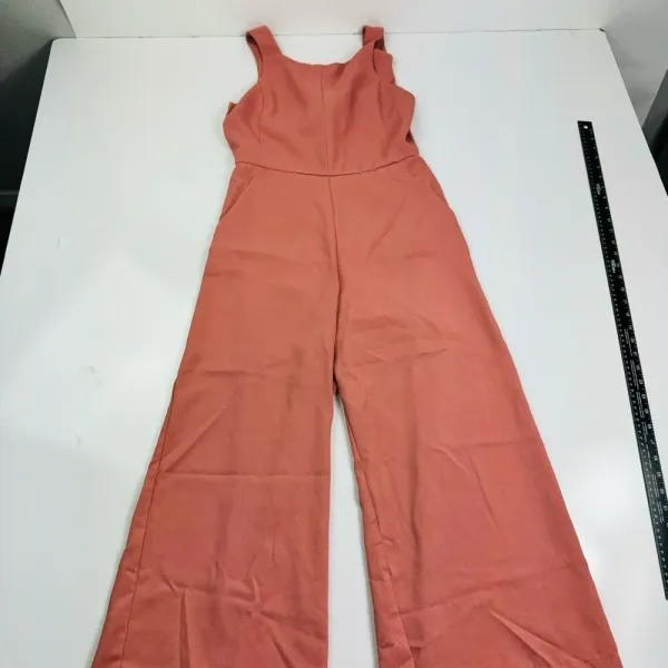 Shinestar Salmon Coral Wide Leg Tie Back‎ Pant Jumpsuit Crop Romper Large - Image 5