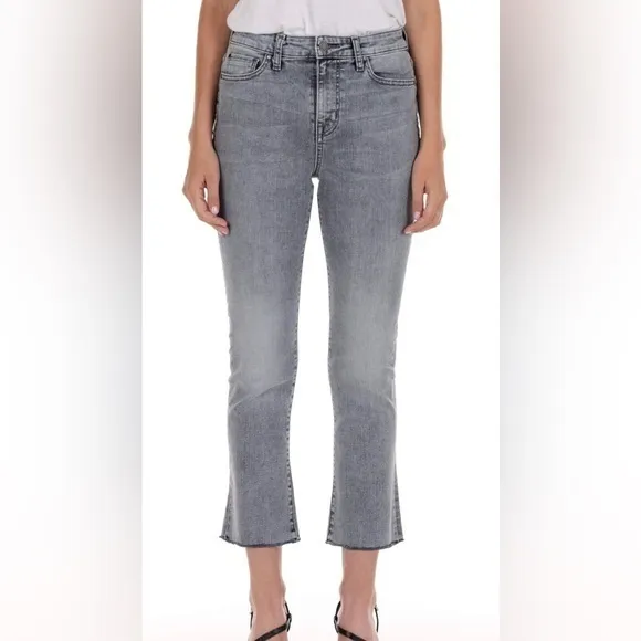 Fidelity Denim Juniper Crop Flare Stretch Jeans in Surfire Gray Raw Hem Size‎ 29 - Image 11
