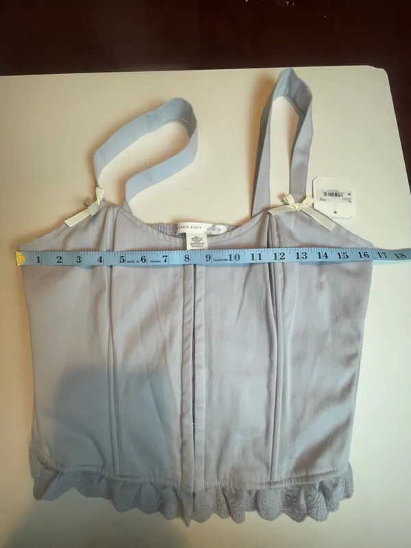 Altar'd State Cotton Corset Top XL Grey Dawn Lace Trim Coquette Balletcore NWT - Image 6