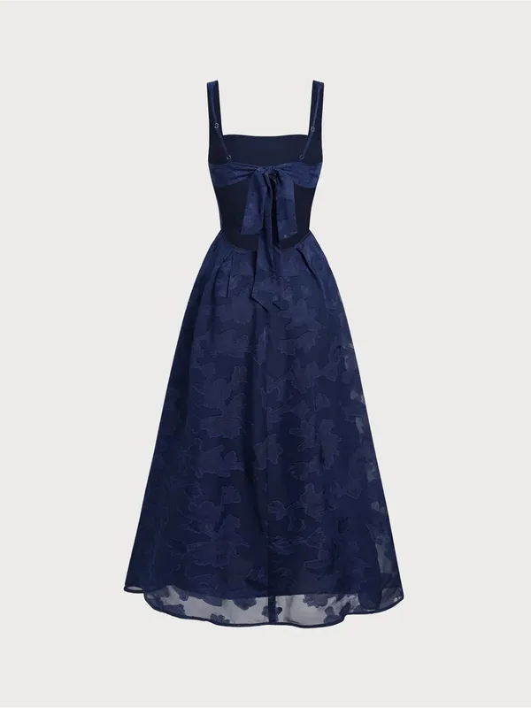 Rihoas Navy Jacquard Slip Maxi Dress Blue - Image 5