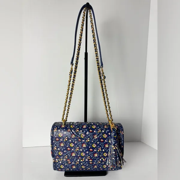 Tory Burch Fleming Printed Small Convertible Shoulder Bag Blue Wild Pansy - Image 2