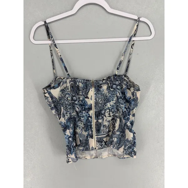 PrettyLittleThing Women Corset Top Blue White Renaissance Toile Print 8 - Image 3