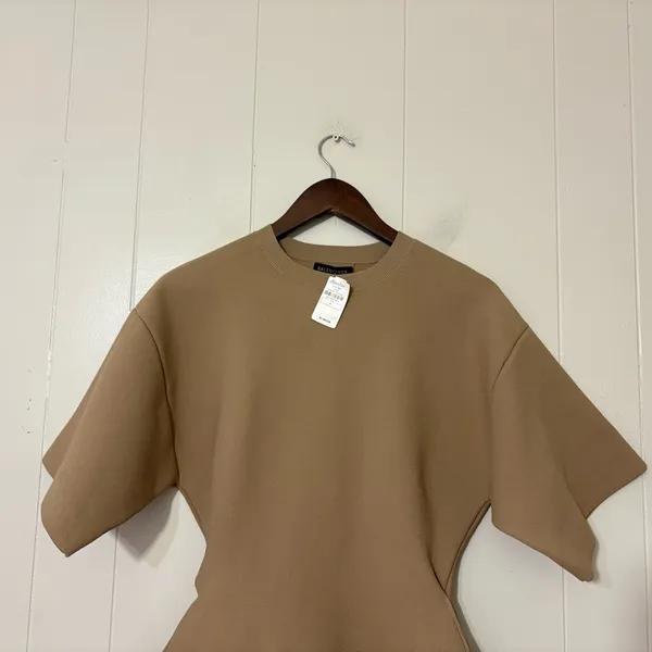 Balenciaga Garden Robe Stretch Mini Dress Viscose Blend Beige M NWT Flaws - Image 5