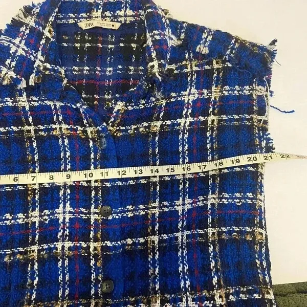 Zara Tweed Textured Mini Dress Size‎ S Small Raw Edge Oversized Check Button Up - Image 10