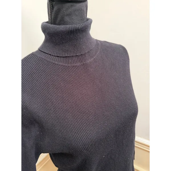 Lauren Ralph Lauren Black Ribbed Turtleneck Sweater Cotton Modal Blend Slim Fit - Image 2