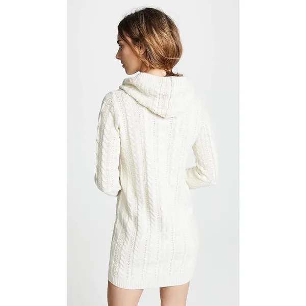 BB Dakota Alaska‎ Womens L Cable Knit Cowl Neck Sweater Dress Ivory Cream - Image 4