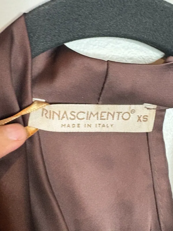 Rinascimento chocolate brown silky draped cowl neck cocktail dress - Image 4