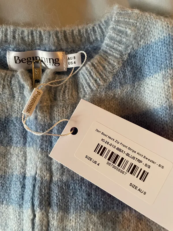 Dori Blue Zip Stripe Knit Sweater - Image 5