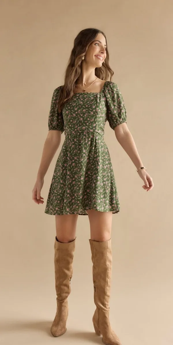 Francesca’s Floral Green Dress - Image 2