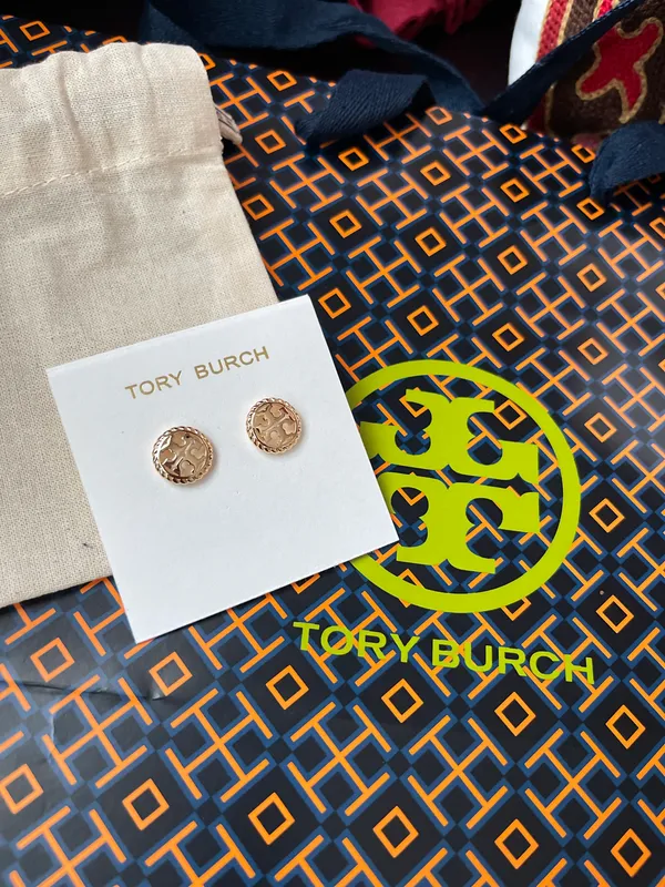 Tory Burch Golden Logo Earrings Rope NEW with pouch - Image 2