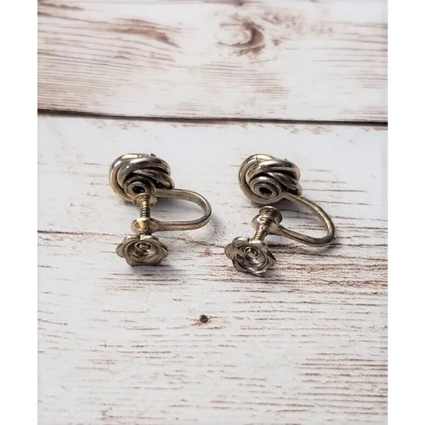 Vintage Screw Back Earrings Dainty Pink Gem with Swirl Halo 3/8" - Image 4