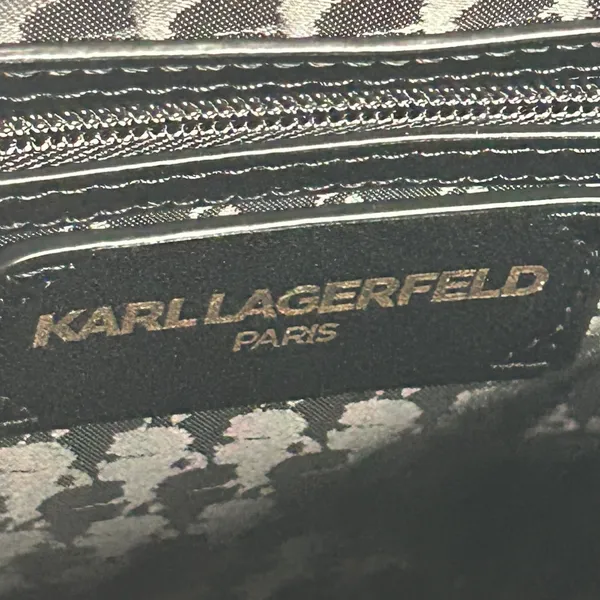 Karl Lagerfeld Paris Black Leather Graffiti Tote Bag‎ Crossbody Strap - Image 14