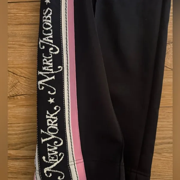 Marc Jacobs "The Track Pant" Retro Black pink white Web Logo Stripe size 10 - Image 7
