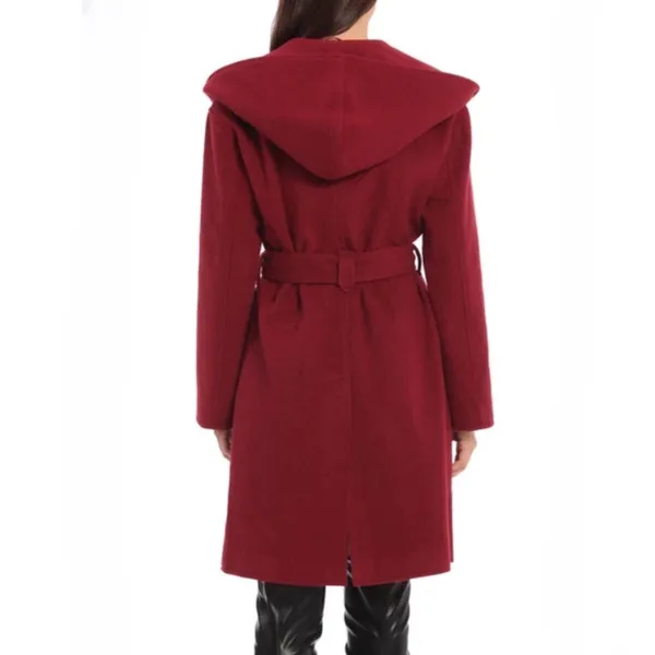 Avec Les Filles Hooded Twill Wrap Coat In Maroon (No Belt) Nordstrom Cut Off Tag Size Xl Reg Look polished on the go in this timelessly chic wrap coat with an expansive hood for blustery days and handwarming welt pockets. • 38 1/2" length (size Medium) • Double-breasted button closure • Fixed hood • Shawl collar • Lined • 46% polyester, 29% acrylic, 9% wool, 9% rayon, 5% nylon, 2% cotton • Dry clean • Imported • Item # 6236110 Belt is not included - Image 3